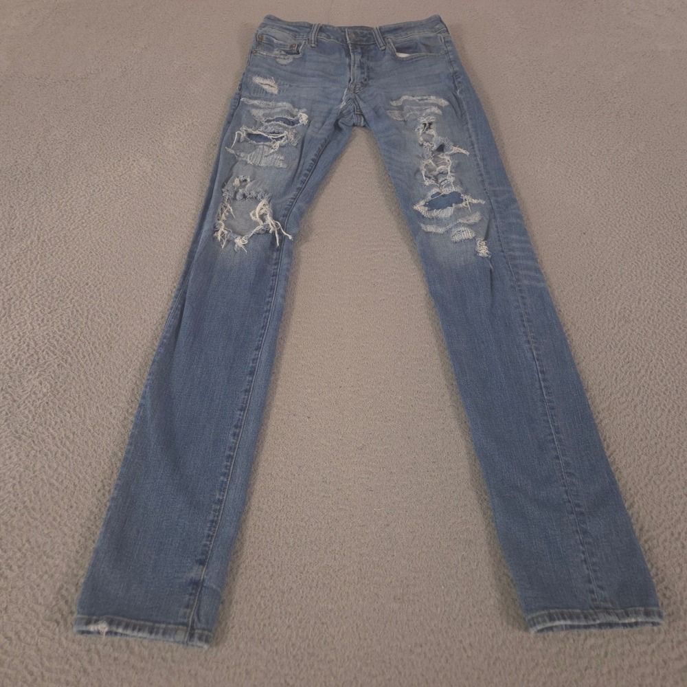 American Eagle Jeans Mens 31x32 Blue Stacked Skinny Next Level Airflex Ripped
